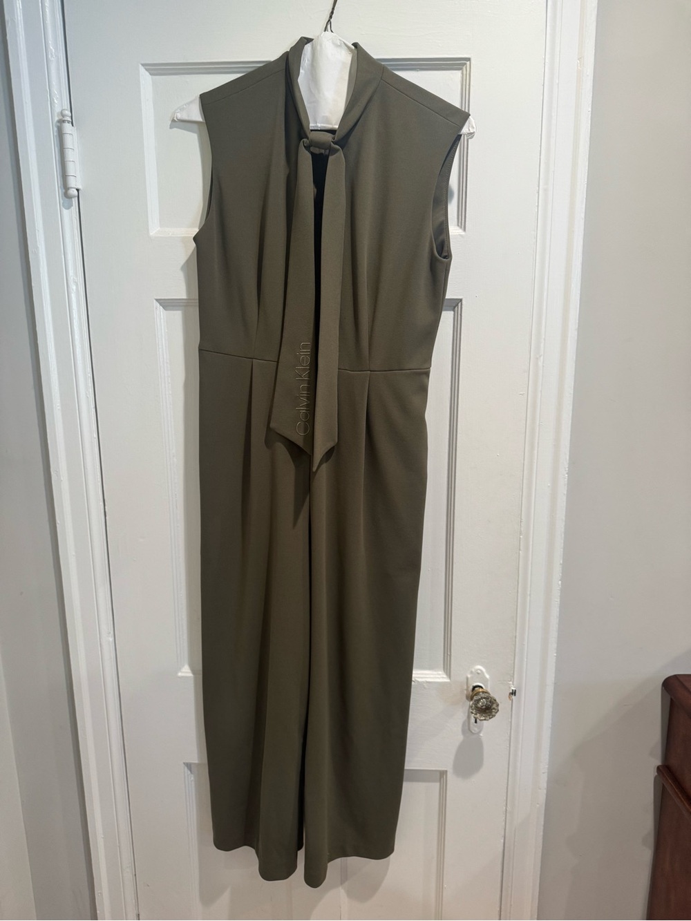 Calvin Klein Olive Tie-Neck Sleeveless Jumpsuit